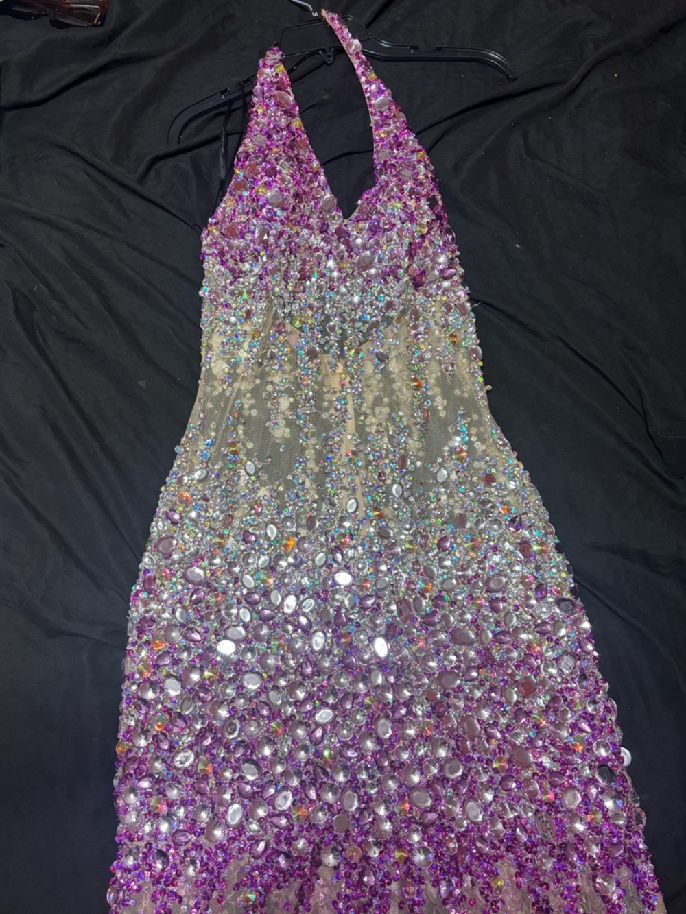 Embellished Halter Gown in Purple and Nude